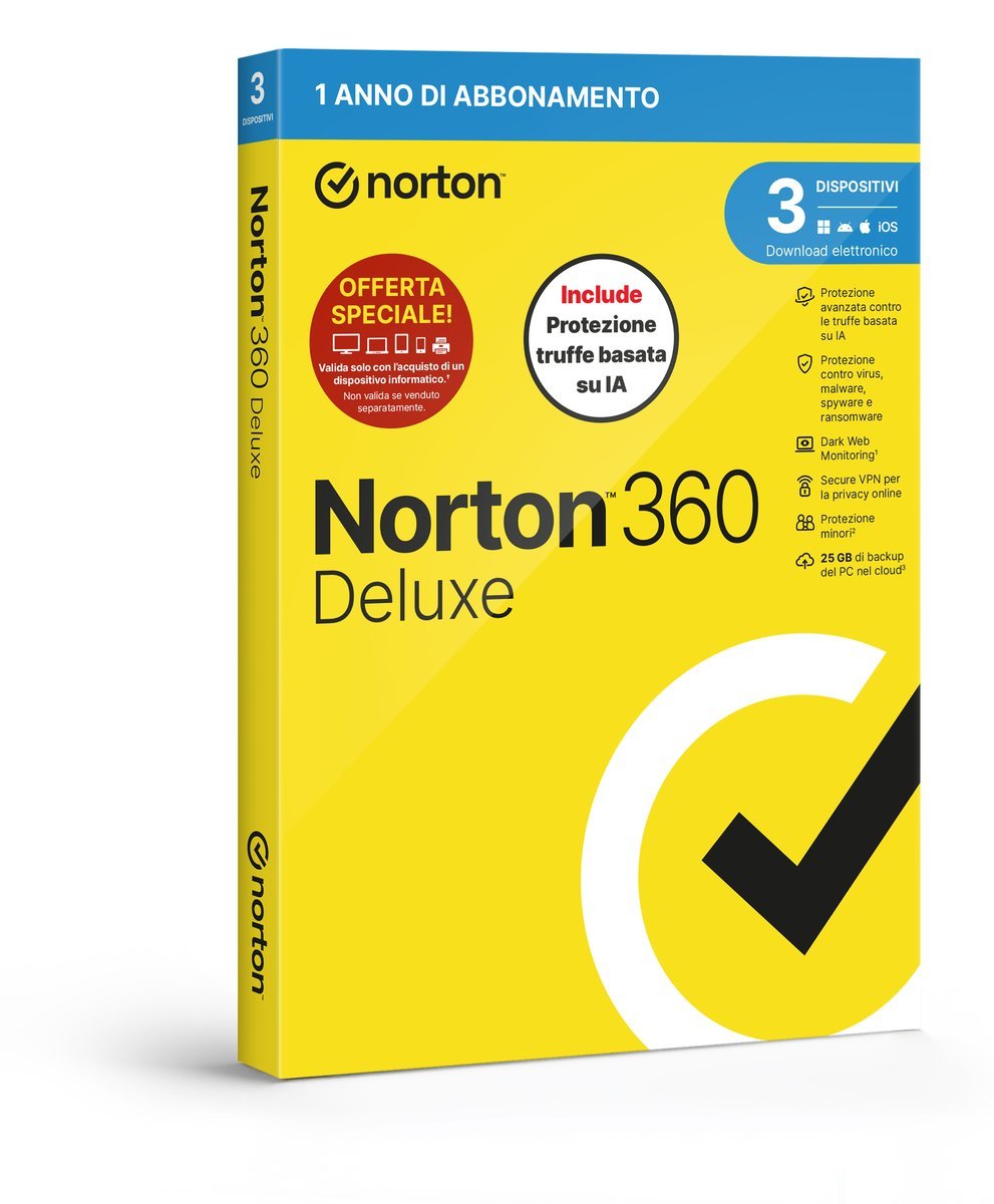 NORTON 360 DELUXE 2026 ATTACH ANTITRUFFA 3 DISPOSITIVI …
