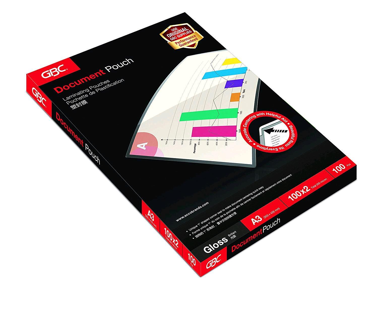 GBC Document Laminating Pouch - 200 micron - confezione da 100 - extra lucido - A3 (297 x 420 mm) rivestimento di plastificazione