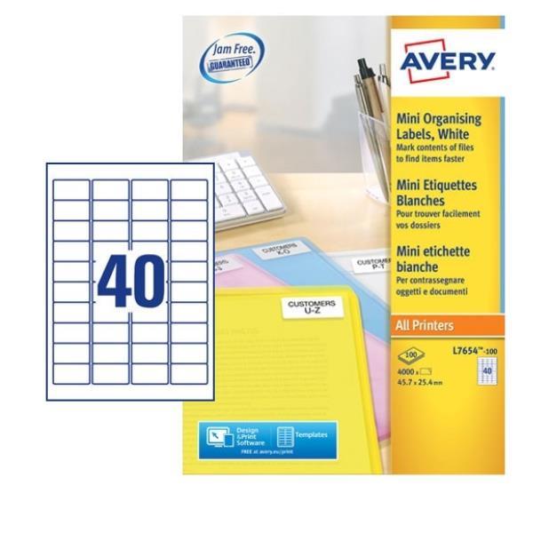 Avery JamFree Laser+ - 25.4 x 45.7 mm 4000 pezzi (100 foglio(i) x 40) Etichette per indirizzi