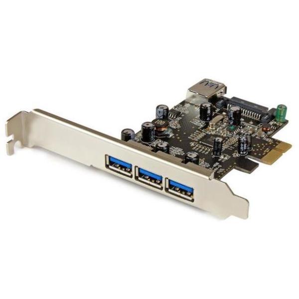 StarTech.com Scheda Espansione PCI Express USB 3.0 SuperSpeed a 4 porte ( 3 esterne, 1 interna ) - Adattatore USB - PCIe 2.0 profilo basso - USB 3.0 x 4 - per P/N: CFASTRWU3, ST1030USBM, ST43004UA, ST4300MINI, TB31PCIEX16