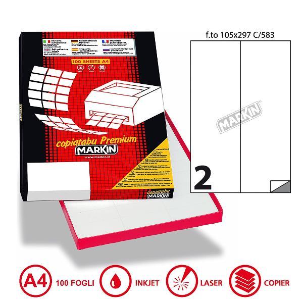 MARKIN CONF 200 ETICHETTE ADESIVE 105X297 mm BIANCO