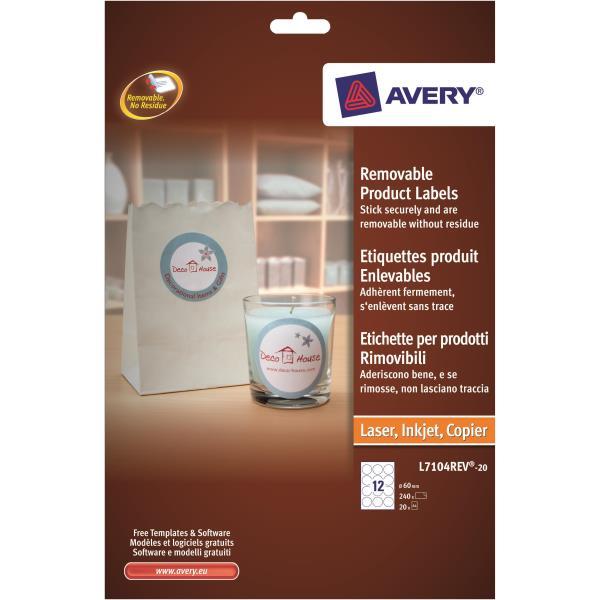 AVERY CONF 240 ETICHETTE ADESIVE ROTONDE DIAMETRO 60 mm BIANCO