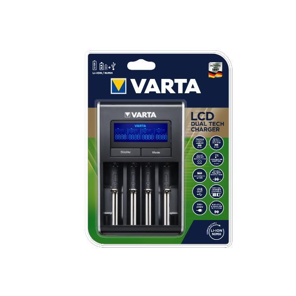 VARTA LCD DUAL TECH CARICABATTERIA PER BATTERIE AGLI IONI DI LITIO E NI-MH CON DISLPAY E CAVO DI RETE