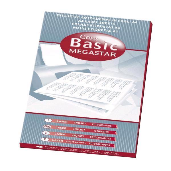 Copy Basic Megastar LP4MS - Carta - Opaca - adesivo permanente - bianco - 200 x 142 mm 200 etichette (100 foglio(i) x 2) etichette