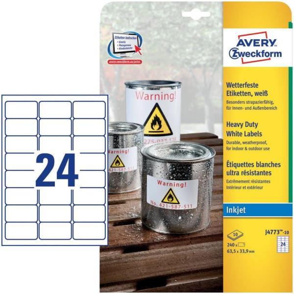 Avery J4773 - Poliestere - bianco - 33.9 x 63.5 mm 240 pezzi (10 foglio(i) x 24) etichette
