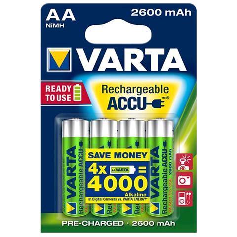 VARTA BATTERIE STILO RICARICABILE AA 2.600mAh CONF 4 Pz.