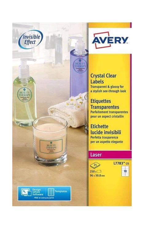 Avery - Poliestere - Lucido - adesivo permanente - cristallino - 50.8 x 96 mm 250 etichette (25 foglio(i) x 10) etichette