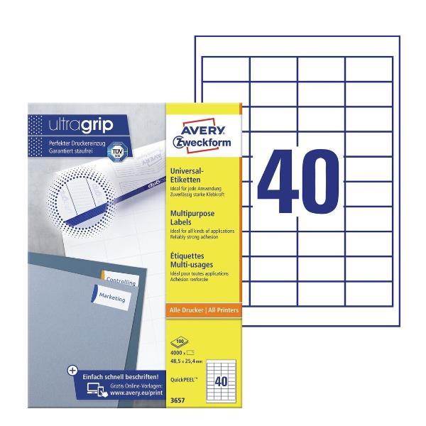 Avery - Bianco - 48.5 x 25.4 mm 4000 etichette (100 foglio(i) x 40) etichette multiuso