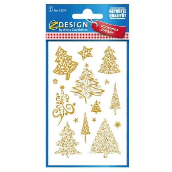 AVERY CONF 30 ADESIVI NATALIZI ALBERI DI NATALE GLITTERATI ORO