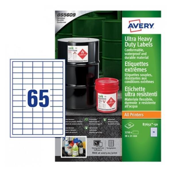 Avery - Polietilene (PE) - adesivo permanente - bianco - 38 x 21 mm 3250 etichette (50 foglio(i) x 65) etichette