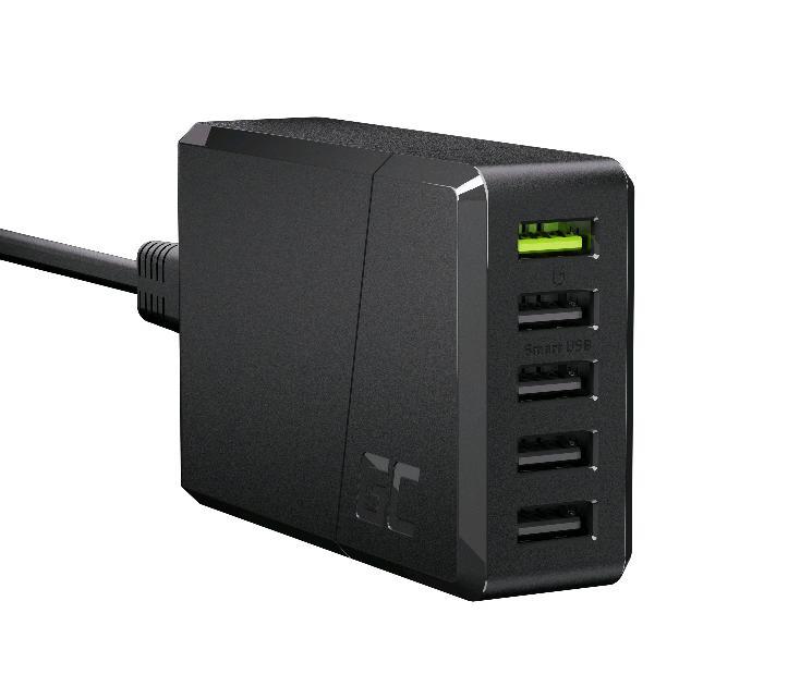 Green Cell ChargeSource 5 - Alimentatore - 52 Watt - 2.4 A - Apple Fast Charge, GC Ultra Charge, Huawei Fast Charge, QC 3.0, AFC - 5 connettori di uscita (USB) - nero