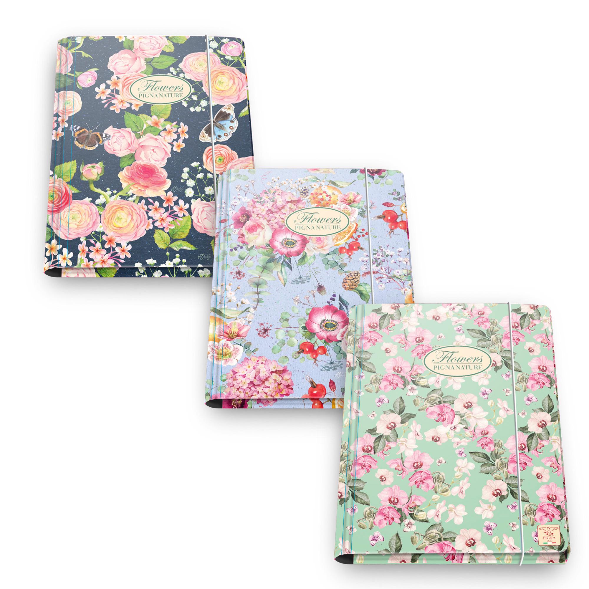 Cartella 3 lembi con elastico Nature Flowers - A4 - dorso piatto - fantasie assortite - Pigna