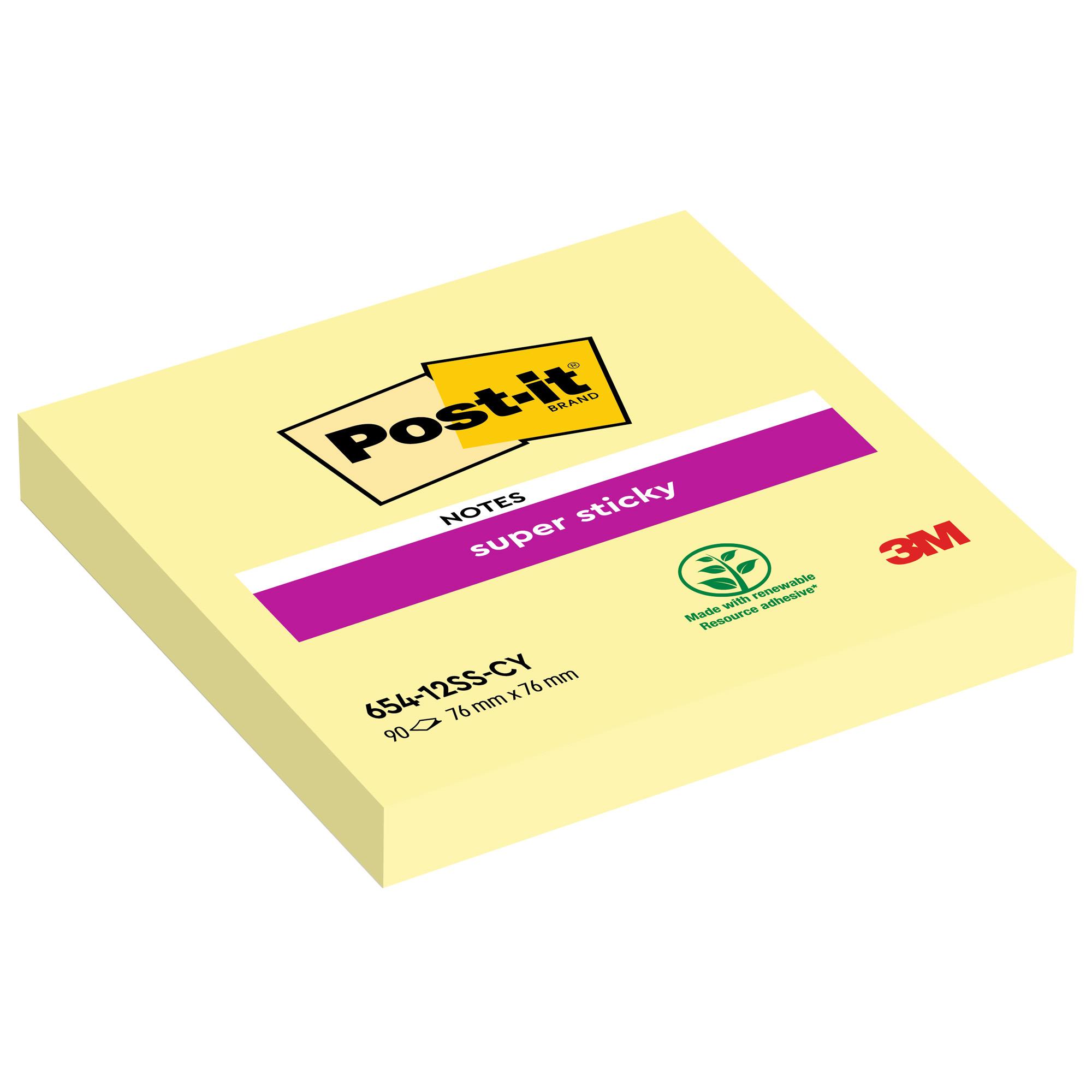 Post-it Super Sticky 654-12SSCY - Blocchi - 76 x 76 mm - 1080 fogli (12 x 90) - giallo canarino