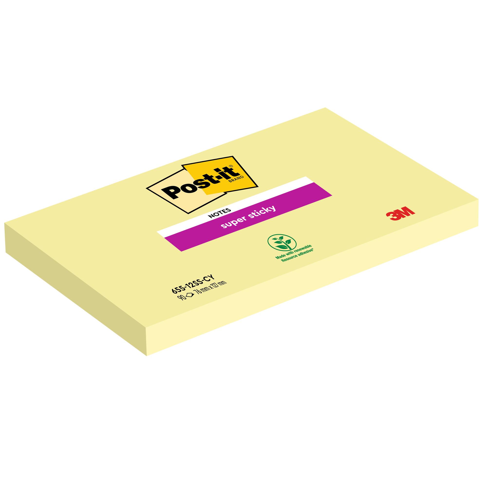 Post-it Super Sticky - Fogli per appunti adesivi - 76 x 127 mm - 1080 fogli (12 x 90) - giallo canarino