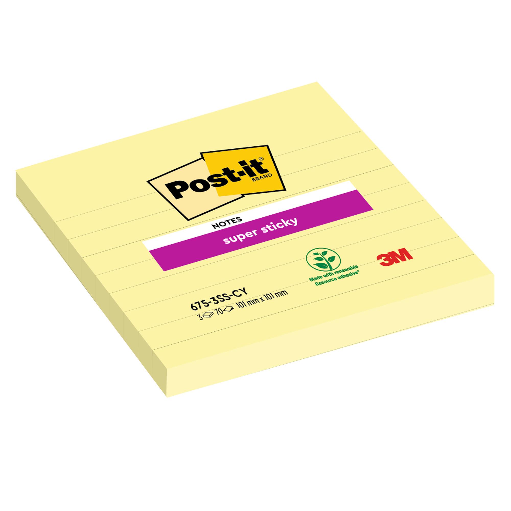 FOGLIETTI POST-IT® SUPER STICKY COLORE GIALLO CANARY . A RIGHE. FORMATO XL.