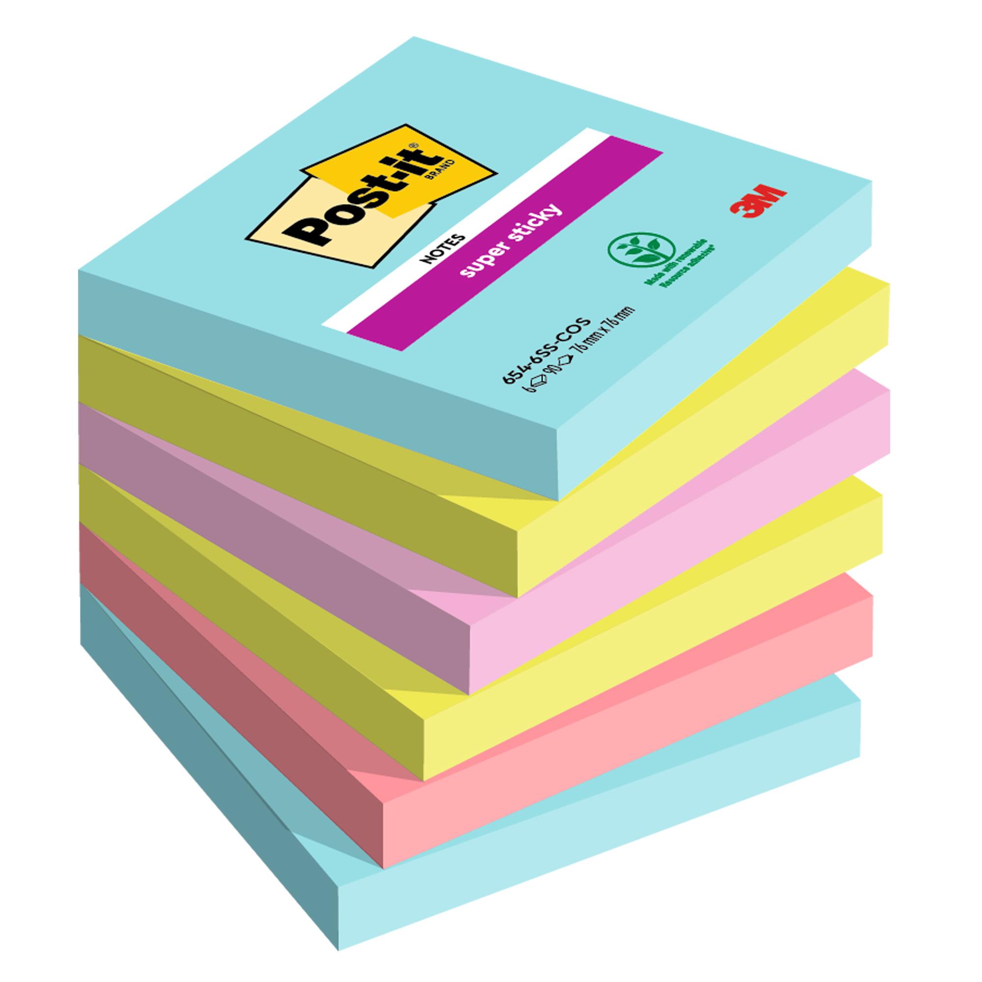 Foglietti Post-it Super Sticky 76 mm x 76 mm 6 blocchetti da 90 fogli Cosmic