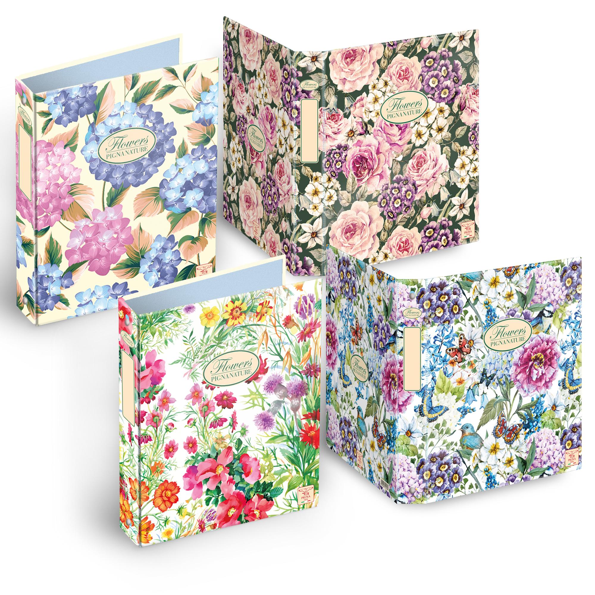 Raccoglitore Nature Flowers - A5 - 4 anelli da 30mm - dorso 3 cm - Pigna