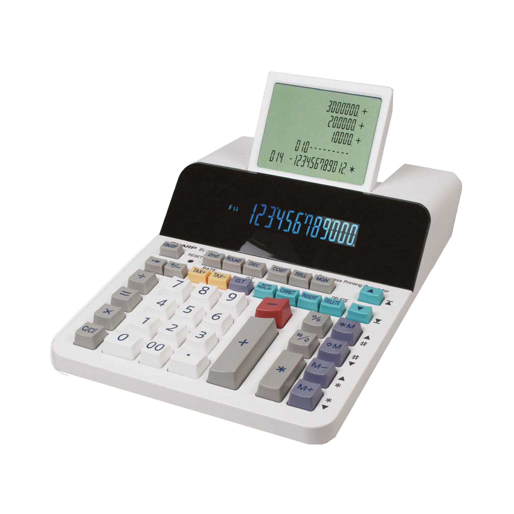Sharp EL-1901 - Calcolatrice scrivente con stampa - VFD - 12 cifre - adattatore CA - bianco