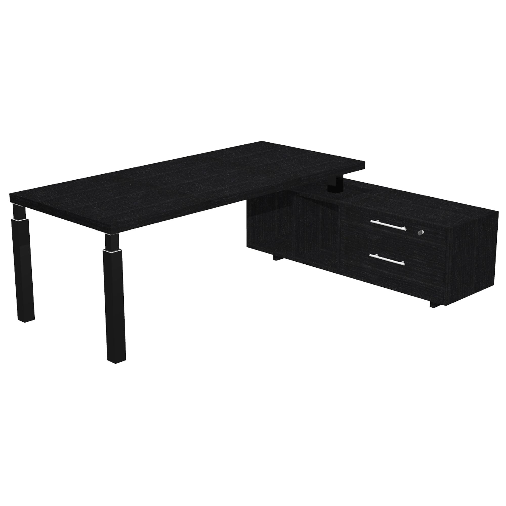 Scrivania direzionale Prestige Quadro - con mobile di servizio - 210 x 90 cm - nero venato/nero