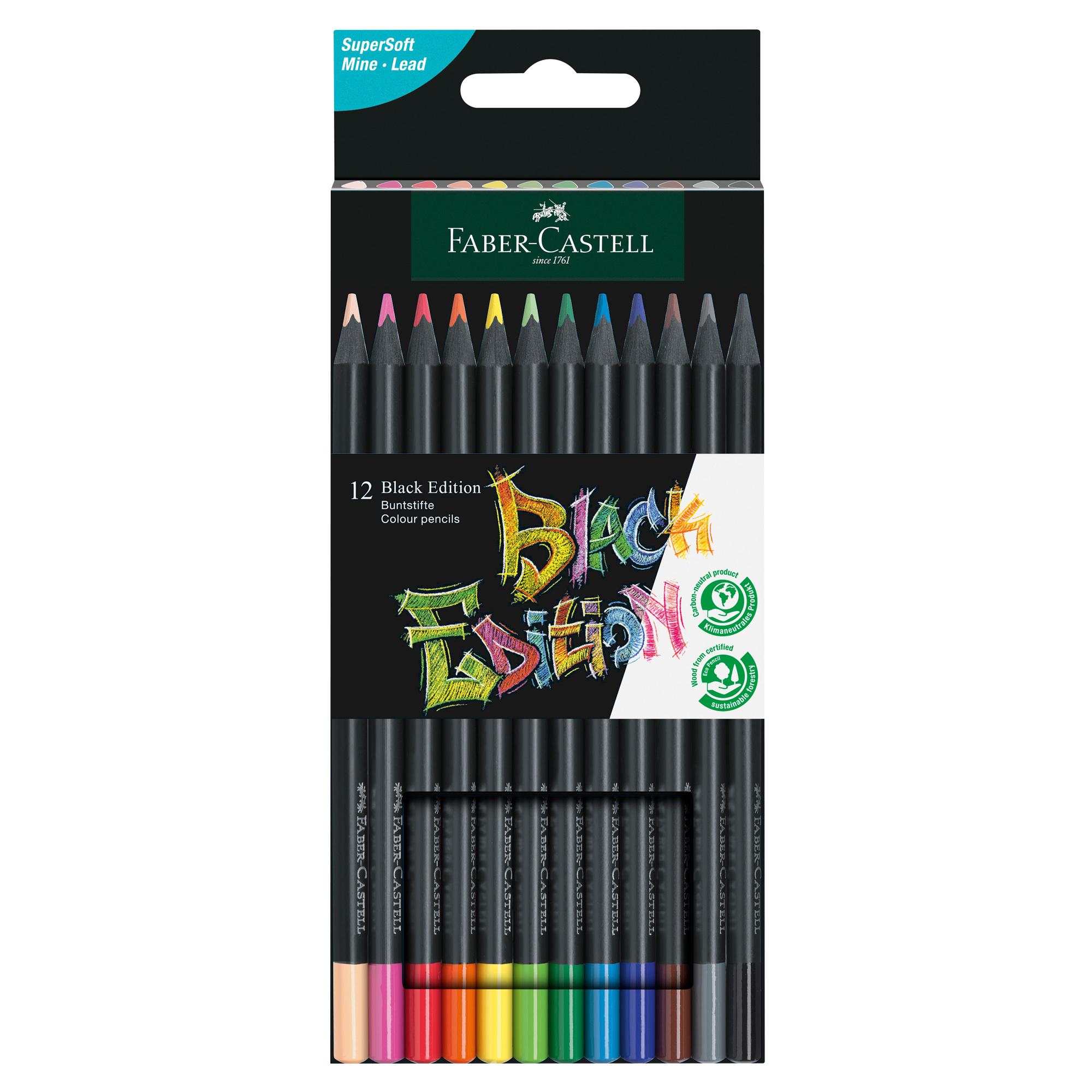 Faber-Castell Black Edition - Pastello colorato - colori assortiti brillanti (pacchetto di 12)