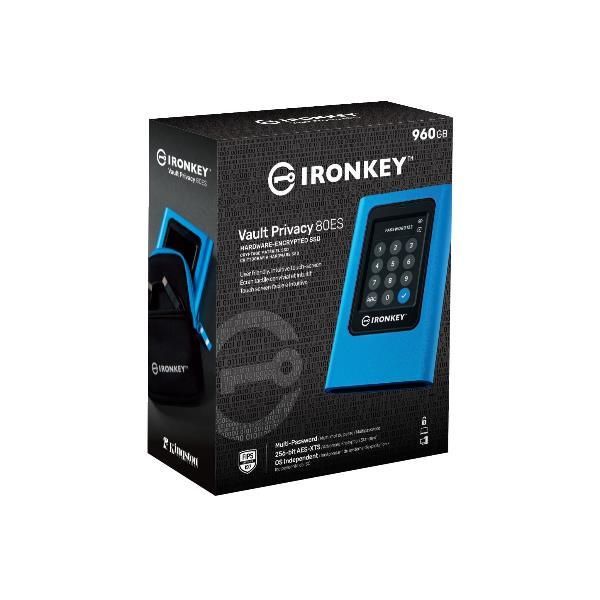Kingston IronKey Vault Privacy 80 - SSD - crittografato - 960 GB - esterno (portatile) - USB 3.2 Gen 1 (USB-C connettore) - FIPS 197, 256-bit AES-XTS - Compatibile TAA