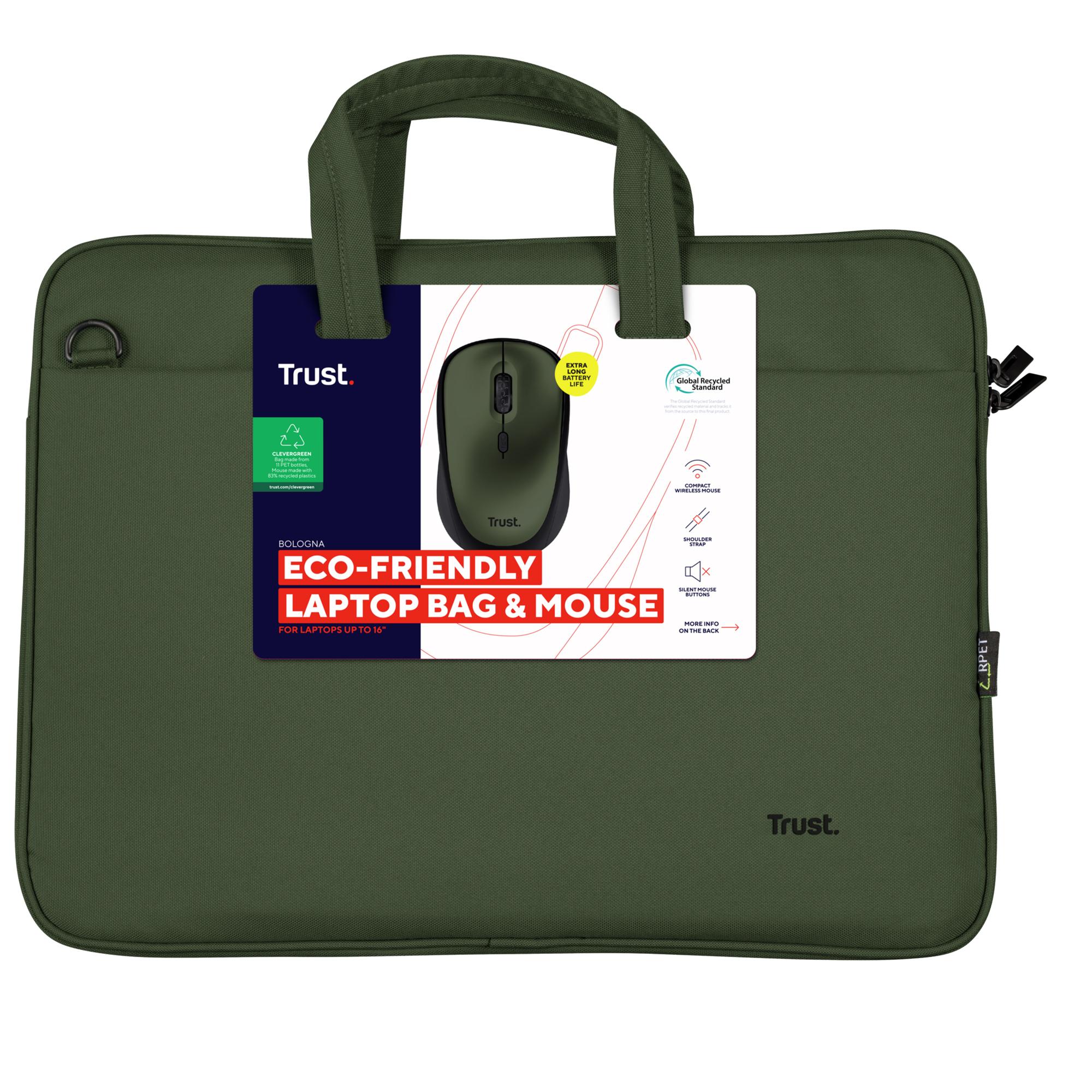 TRUST BOLOGNA KIT BORSA NOTEBOOK 16" E MOUSE WIRELESS SILENZIOSO GREEN