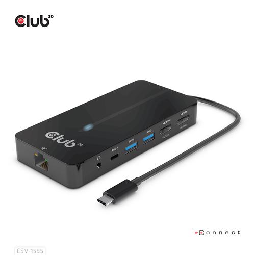 CLUB3D CSV-1595 HUB USB TYPE-C 7-IN-1 2xHDMI 2xUSB GEN1 TYPE-A 1xRJ45 1x3.5MM AUDIO 1xUSB-C 100W BLACK