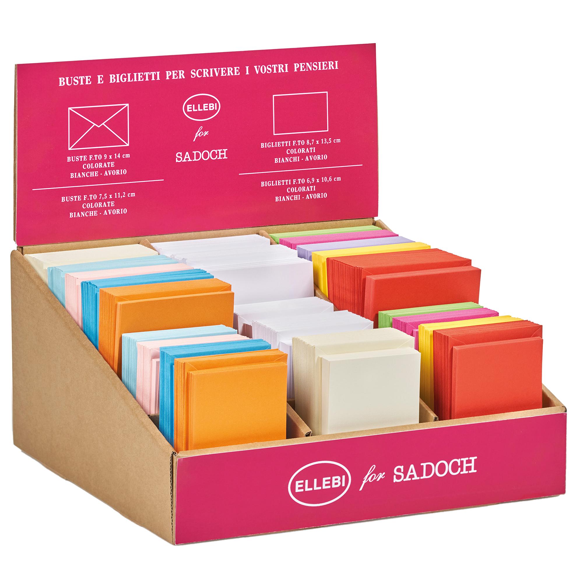 Espositore 750 biglietti + 750 buste - formato 4 e 9 - bianco/colori assortiti - Sadoch