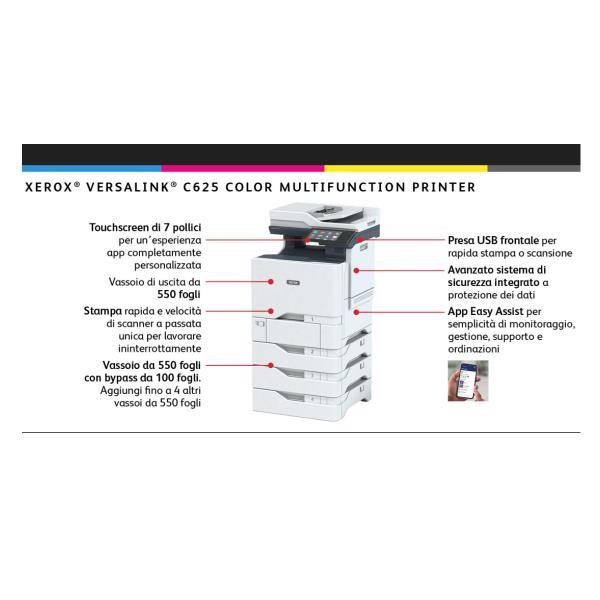 Xerox VersaLink C625V_DN - Stampante multifunzione - colore - laser - Legal (216 x 356 mm) (originale) - Legal (supporti) - fino a 50 ppm (copia) - fino a 50 ppm (stampa) - 650 fogli - 33.6 Kbps - USB 2.0, Gigabit LAN, host USB
