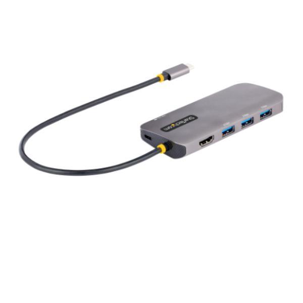 StarTech.com USB C Multiport Adapter, 4K 60Hz HDMI Video, 3-Port 5Gbps USB-A 3.2 Hub, 100W Power Delivery Passthrough, GbE, USB Type-C Mini Travel Dock with Charging, 12in/30cm Cable - USB C Laptop Docking Station (127B-USBC-MULTIPORT) - Docking station -