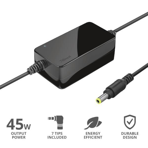 TRUST PRIMO ALIMENTATORE UNIVERSALE NOTEBOOK 19V 45W NERO