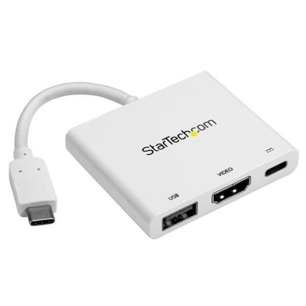StarTech.com Adattatore Multifunzione USB-C a HDMI 4k con Power Delivery e porta USB-A - Bianco - Adattatore da viaggio USB Type-C a HDMI - Adattatore video - USB-C maschio a HDMI, USB Tipo A, USB-C femmina - 60 mm - bianco - supporto 4K, USB Power Delive