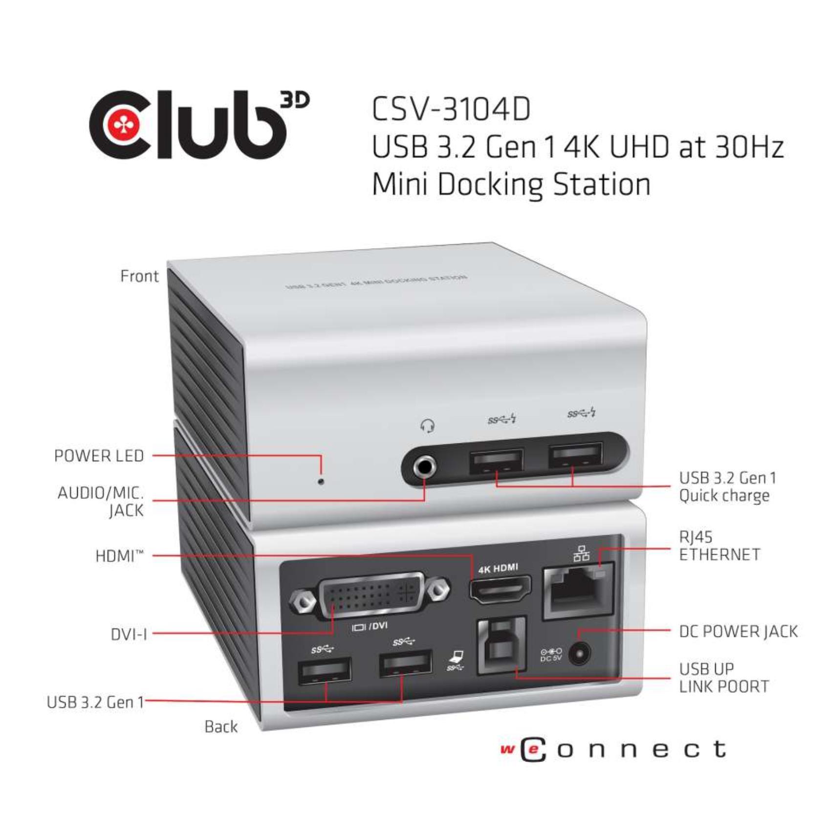 CLUB3D CSV-3104D DOCKING STATION USB 3.0 4K 30Hz UHD MINI USB TYPE A 3.0 4K UHD MINI