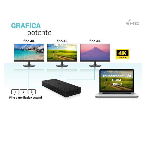i-tec USB 3.0 / USB-C / Thunderbolt, 3x 4K Docking Station Gen 2 + Power Delivery 100W, Cablato, USB 3.2 Gen 2 (3.1 Gen 2) Type-C, 100 W, 3,5 mm, 10,100,1000 Mbit/s, Grigio