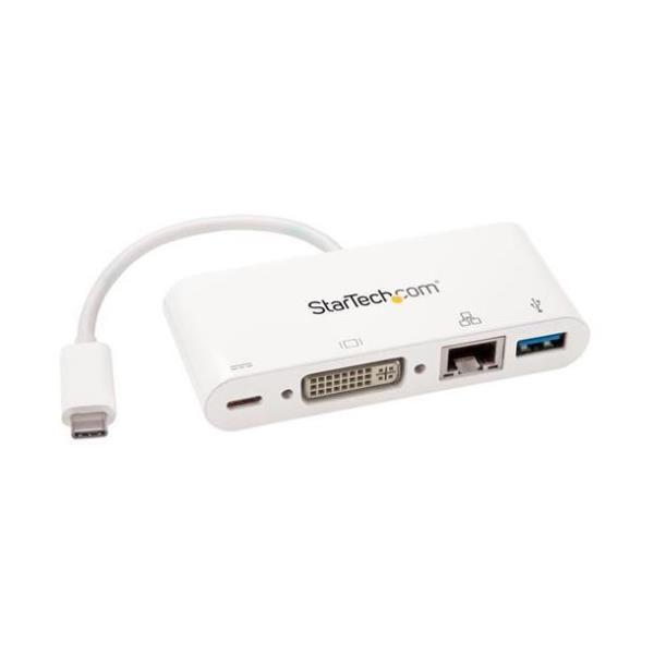 StarTech.com Adattatore Multiporta per Portatili USB-C - Power Delivery - DVI - GbE - USB 3.0 - Adattatore video esterno - USB-C - DVI, RJ-45 - bianco