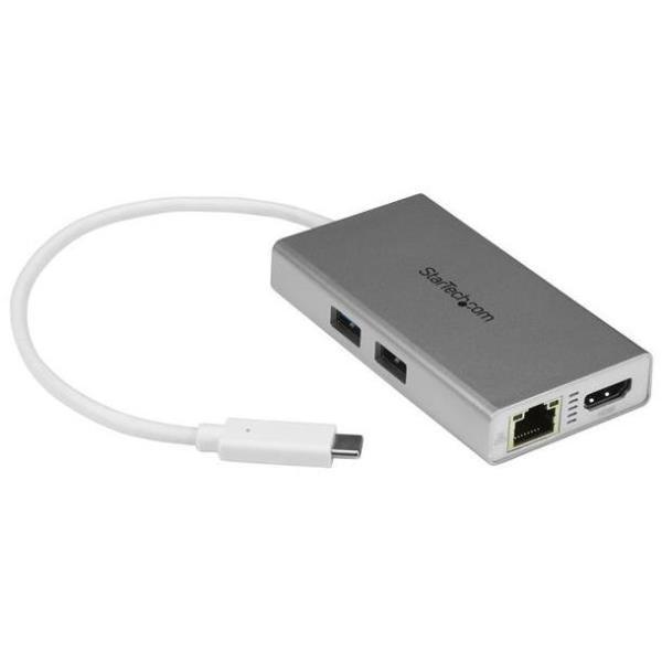StarTech.com USB-C Multiport Adapter, USB-C Travel Docking Station with 4K HDMI, 60W Power Delivery Pass-Through, GbE, 2pt USB-A 3.0 Hub, Portable Mini USB Type-C Dock for Laptop, White - Portable USB-C Dock (DKT30CHPDW) - Docking station - USB-C / Thunde