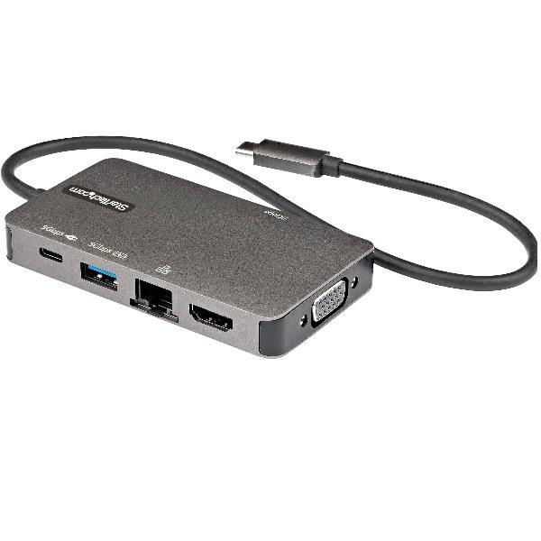 StarTech.com Adattatore multiporta USB-C a HDMI 4K 30 Hz o VGA 1080p - 100W Power Delivery - HUB USB a 3 porte - GbE - Cavo integrato da 12 cm (DKT30CHVPD2) - Docking station - USB-C - VGA, HDMI - GigE