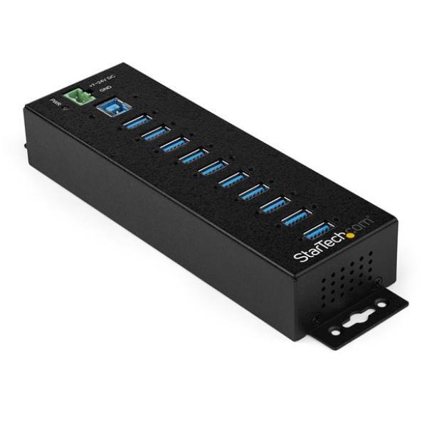 StarTech.com Hub USB 3.0 industriale a 10 porte - Adattatore di alimentazione esterno - Protezione ESD e sovratensioni a 350W (HB30A10AME) - Hub - 10 x USB 3.2 Gen 1 - montabile su rail DIN, montaggio a parete - Compatibile TAA - per P/N: ITB20D3250