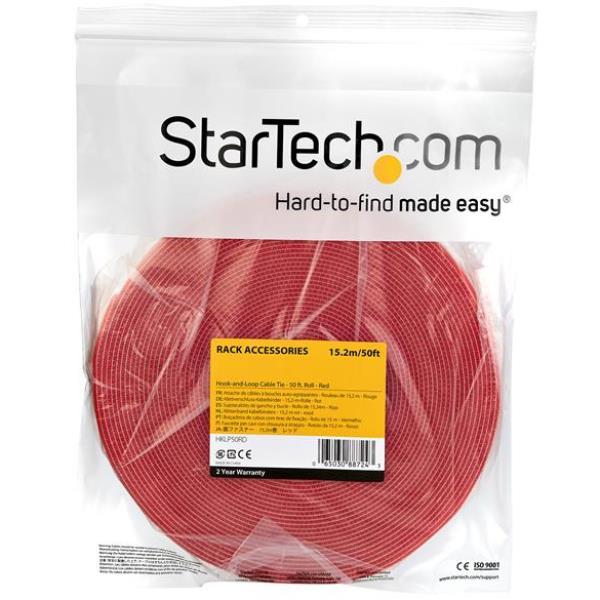 StarTech.com Rotolo di nastro con chiusura a strappo da 15,2 m - Rosso (HKLP50RD) - Bloccaggio con aggancio a cappio - 15.24 m - rosso - per P/N: HKLP50, HKLP50BL, HKLP50GN, HKLP50YW