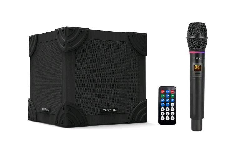 EMPIRE MEDIA HS.MINIQUBO MINI QUBO SISTEMA AUDIO 2.0 PORTATILE CON RADIOMICROFONO UHF E FUNZIONE ECO BLUETOOTH USB SLOT SD CON TELECOMANDO NERO