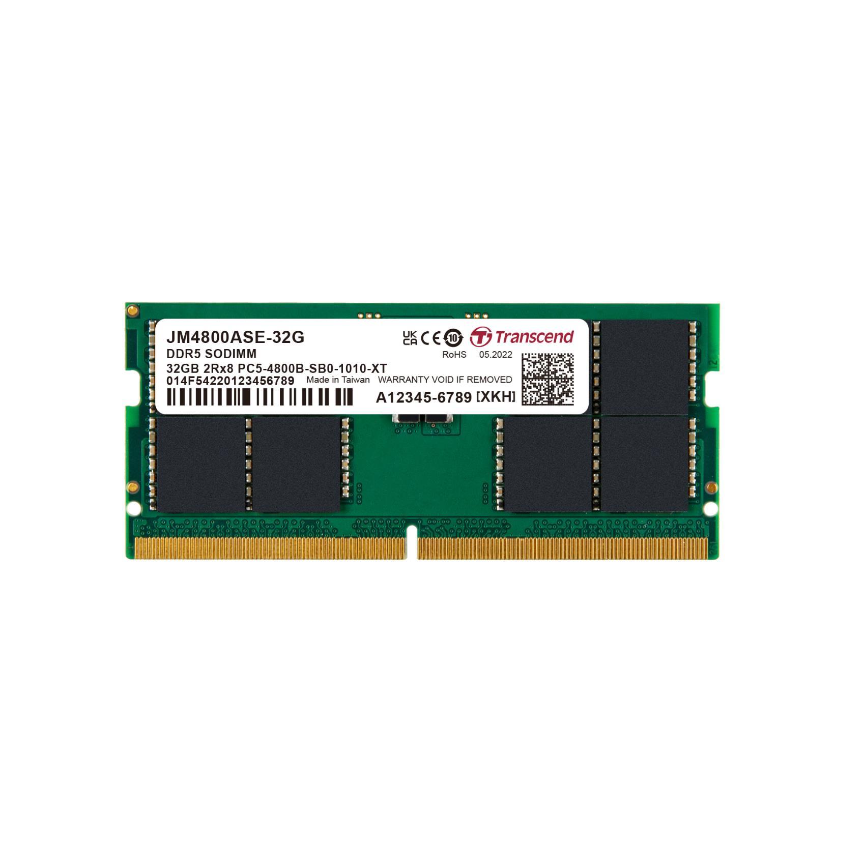 Transcend JetRAM - DDR5 - modulo - 32 GB - SO DIMM 262-pin - 4800 MHz / PC5-38400 - CL40 - 1.1 V - senza buffer - on-die ECC