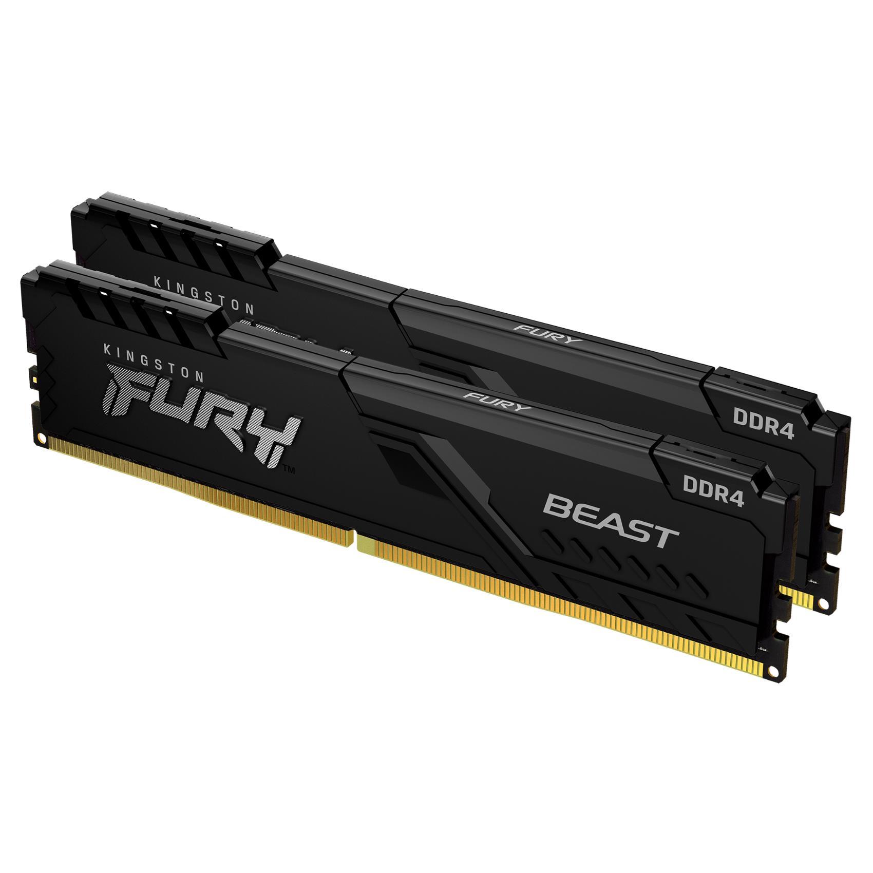 Kingston FURY Beast - DDR4 - kit - 32 GB: 2 x 16 GB - DIMM 288-PIN - 3200 MHz / PC4-25600 - CL16 - 1.35 V - senza buffer - non ECC - nero