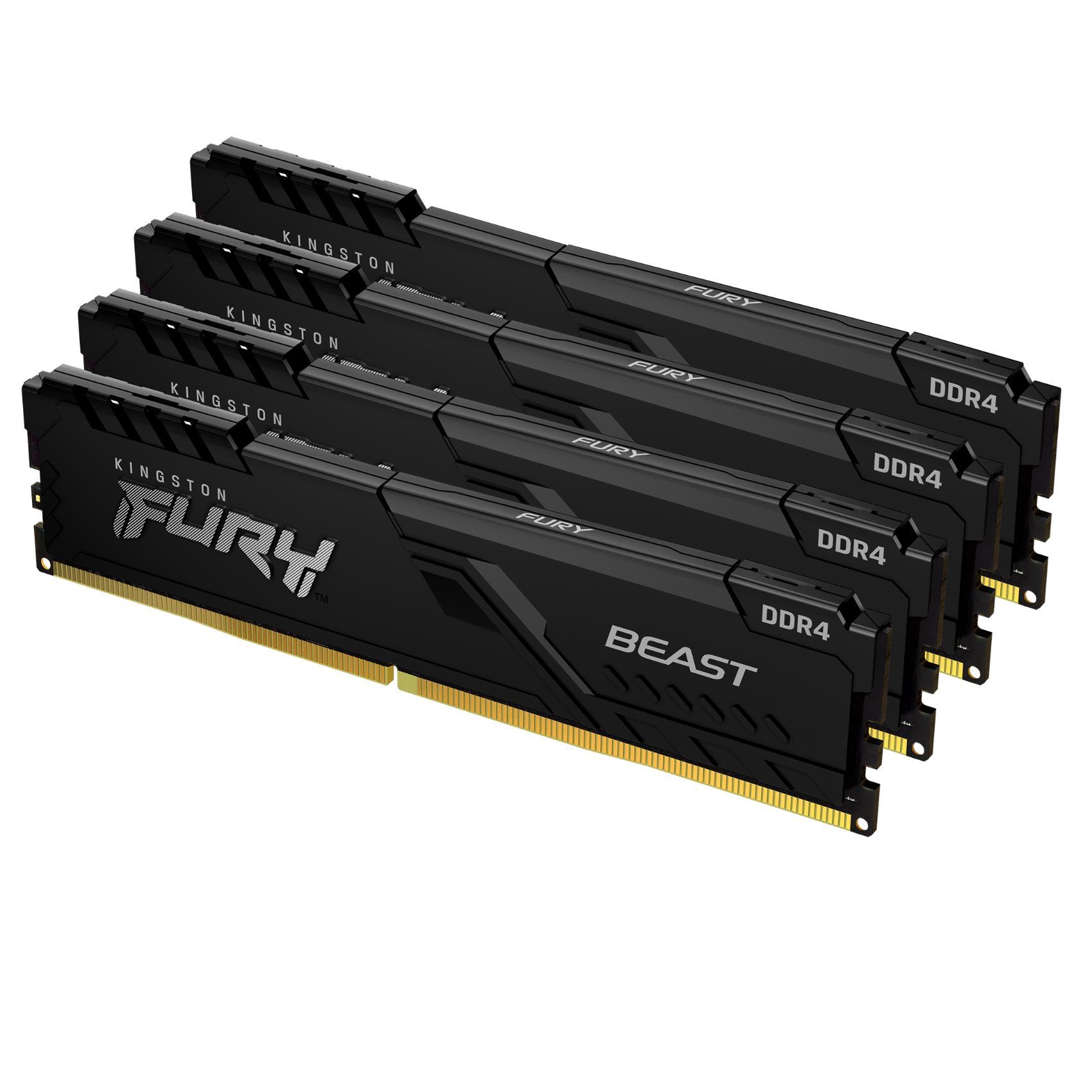 Kingston FURY Beast - DDR4 - kit - 64 GB: 4 x 16 GB - DIMM 288-PIN - 3200 MHz / PC4-25600 - CL16 - 1.35 V - senza buffer - non ECC - nero