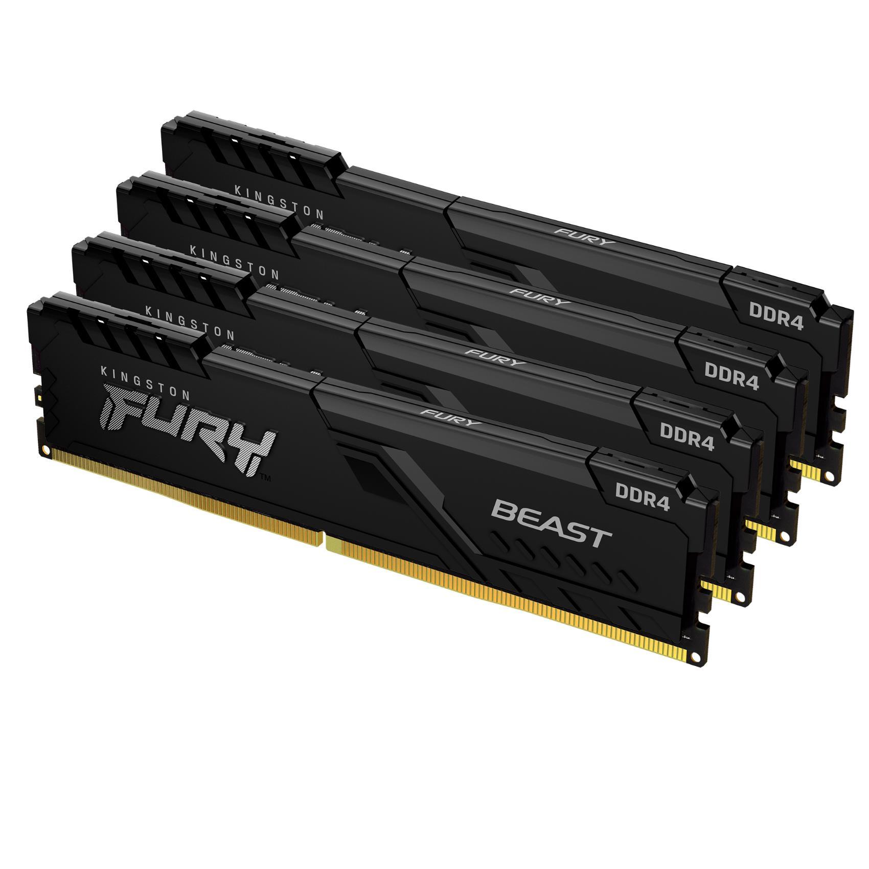 Kingston FURY Beast - DDR4 - kit - 128 GB: 4 x 32 GB - DIMM 288-PIN - 3200 MHz / PC4-25600 - CL16 - 1.35 V - senza buffer - non ECC - nero