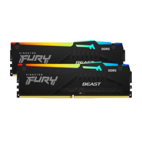 Kingston FURY Beast RGB - DDR5 - kit - 64 GB: 2 x 32 GB - DIMM 288-PIN - 5200 MHz / PC5-41600 - CL40 - 1.25 V - senza buffer - on-die ECC