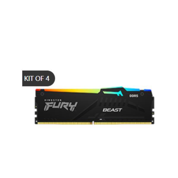 Kingston FURY Beast RGB - DDR5 - kit - 64 GB: 4 x 16 GB - DIMM 288-PIN - 5200 MHz / PC5-41600 - CL40 - 1.25 V - senza buffer - on-die ECC - nero