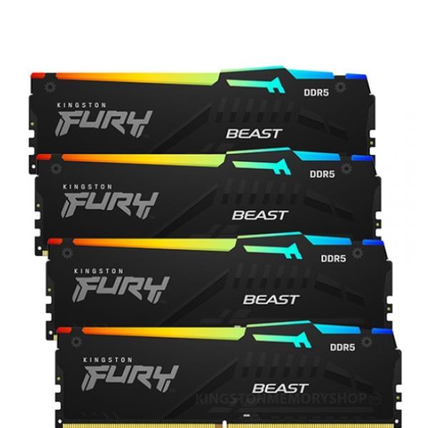 Kingston FURY Beast - DDR5 - kit - 64 GB: 4 x 16 GB - DIMM 288-PIN - 5200 MHz / PC5-41600 - CL40 - 1.25 V - senza buffer - on-die ECC - nero