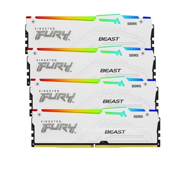 Kingston FURY Beast RGB - DDR5 - kit - 128 GB: 4 x 32 GB - DIMM 288-PIN - 5200 MHz / PC5-41600 - CL40 - 1.25 V - senza buffer - on-die ECC - bianco