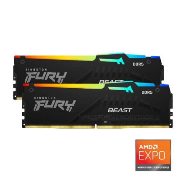 Kingston FURY Beast RGB - DDR5 - kit - 32 GB: 2 x 16 GB - DIMM 288-PIN - 5600 MHz / PC5-44800 - CL36 - 1.25 V - senza buffer - on-die ECC