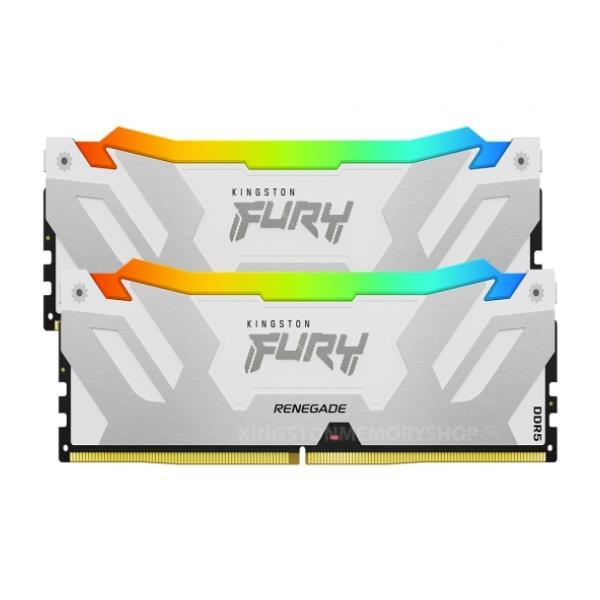 Kingston FURY Renegade RGB - DDR5 - kit - 32 GB: 2 x 16 GB - DIMM 288-PIN - 6400 MHz / PC5-51200 - CL32 - 1.4 V - senza buffer - on-die ECC - bianco, argento